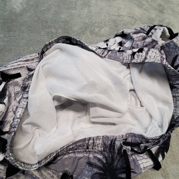Sand N Sun Men's Size L Black White Hawaiian Tropical Mesh Lined Swim Trunks - Picture 6 of 11